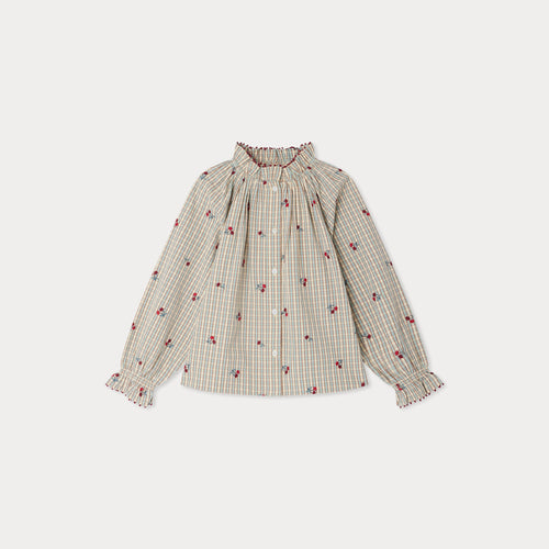 Jordana ruffled blouse in organic cotton with cherry embroidery
