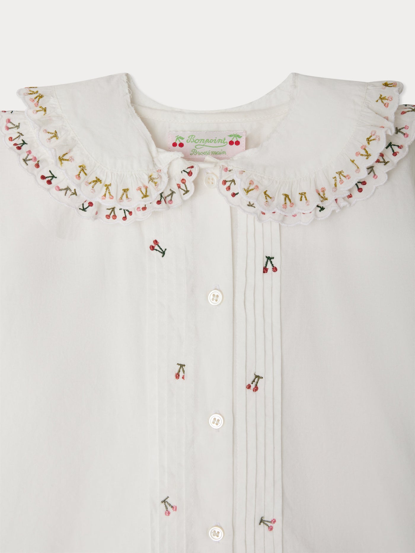 Janeke blouse with embroidered collar and pleated organic cotton