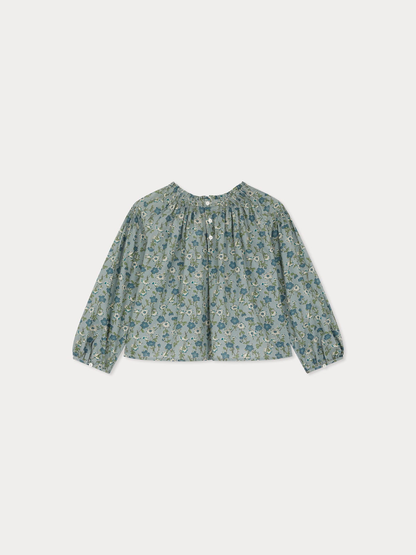Blandine-Bluse mit Smokarbeit und Raffung an den Schultern aus Liberty-Stoff aus Bio-Baumwolle