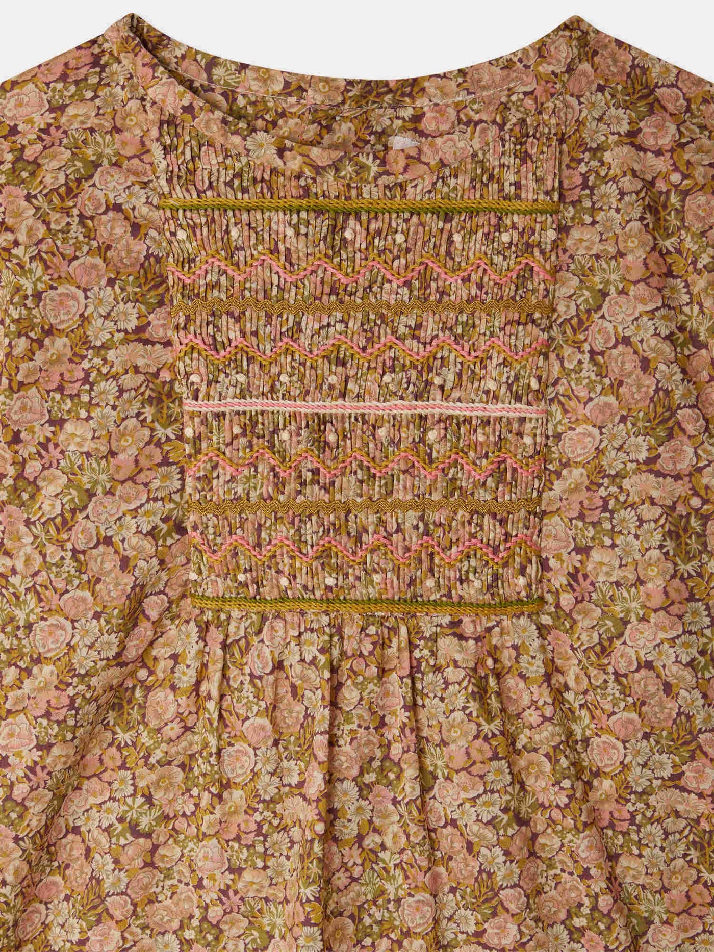 Camicetta Juliette con smock e ricamo in tessuto Liberty in cotone biologico