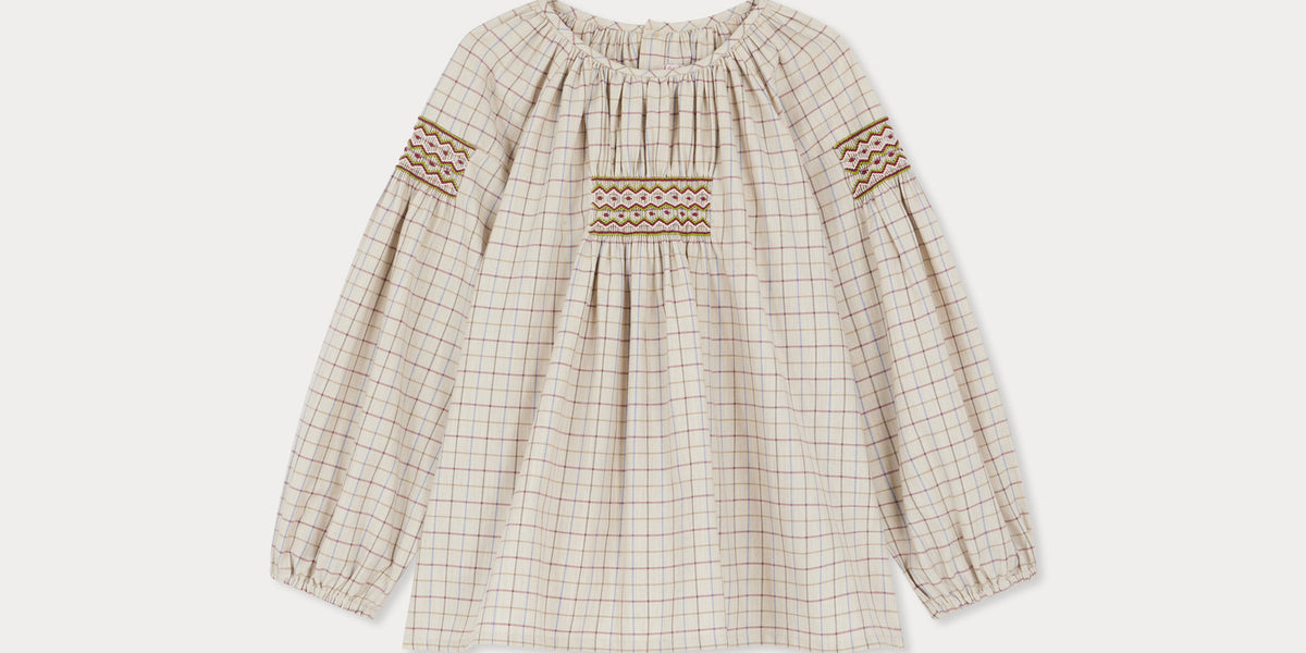 Haut Chemisier Smocké Rose Et Blanc à Carreaux - Marque PINK - Taille 7 - Occasion Très Bon état