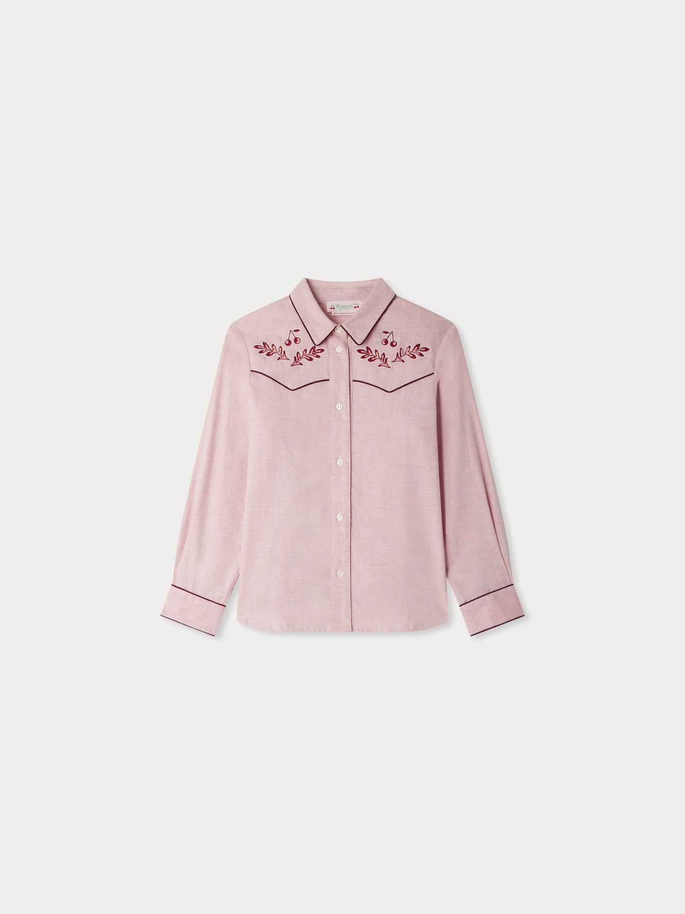 Blouse Jiggle à col passepoilé et broderie devant et dos en twill de coton