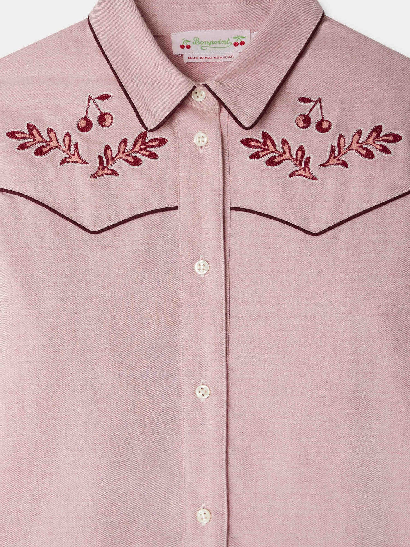 Blouse Jiggle à col passepoilé et broderie devant et dos en twill de coton