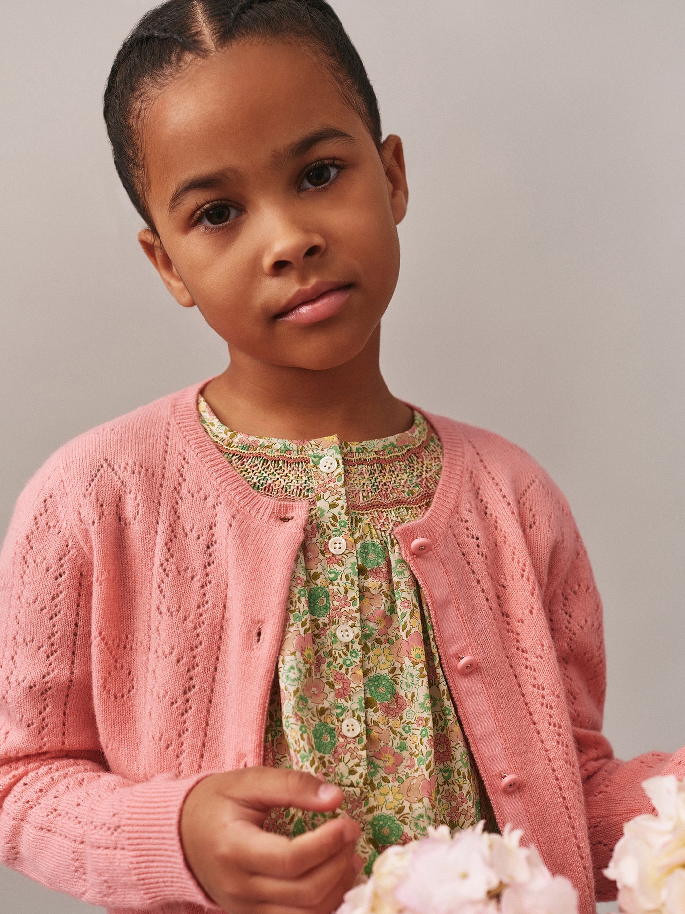 Cardigan girocollo Josiane con dettaglio fantasia verde