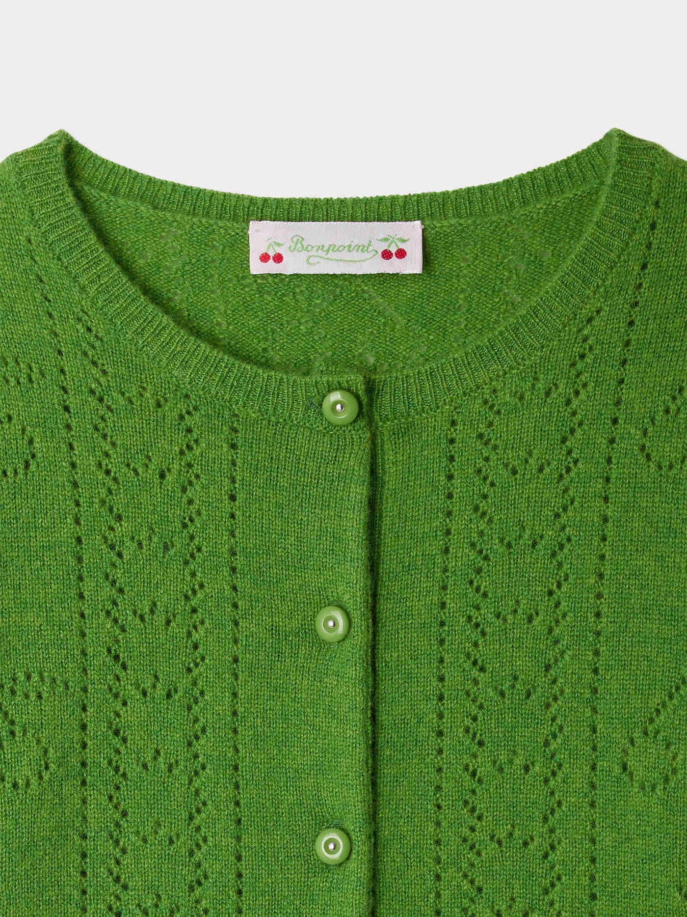 Josiane-Cardigan mit Zierstich aus grünem Kaschmir