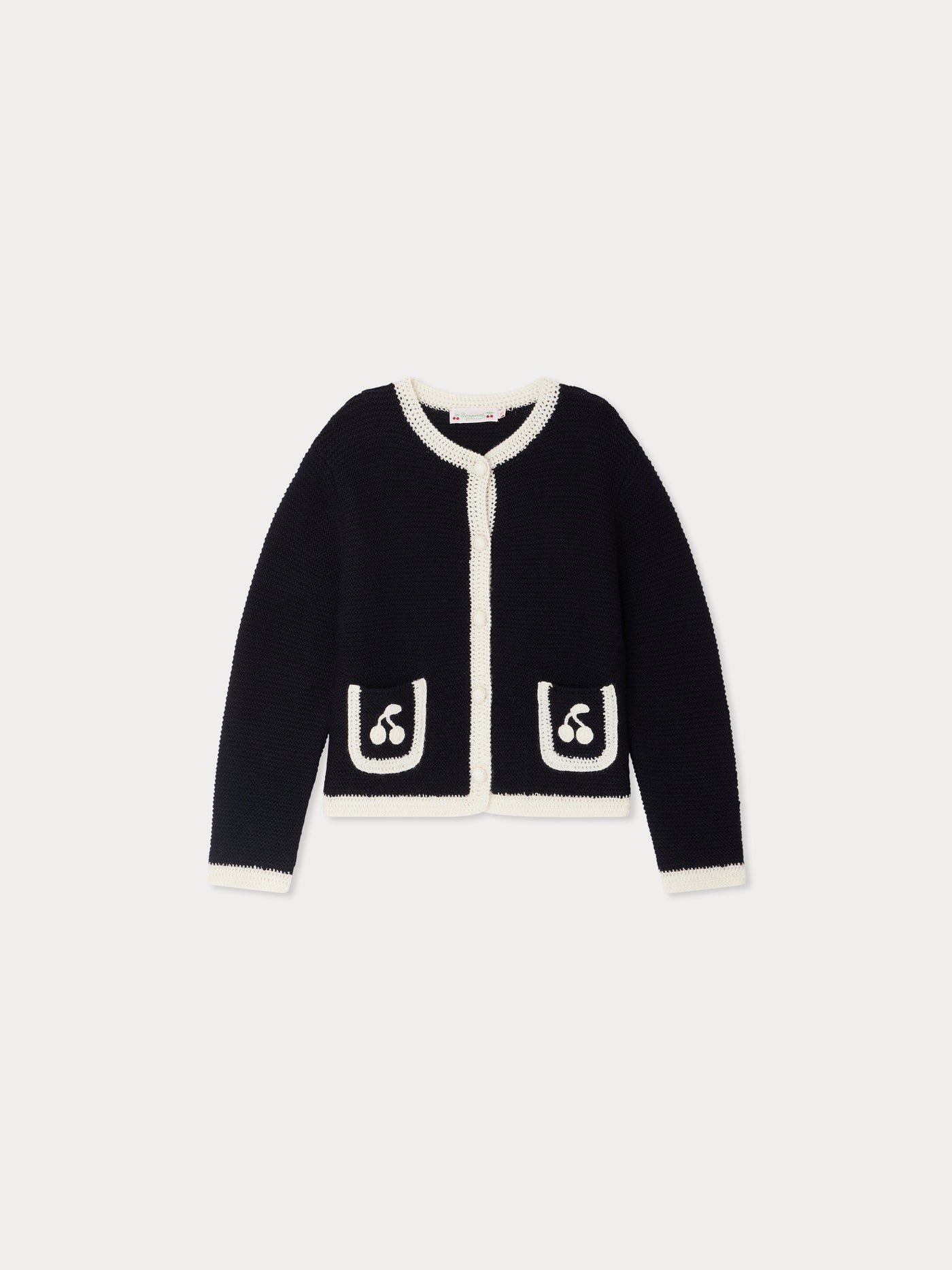 Elaia Cardigan mit gehäkelten Kirschen aus Wolle