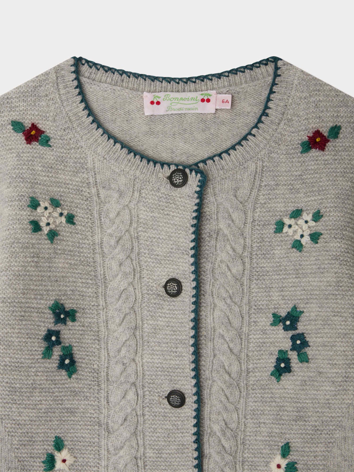 Jamina-Cardigan mit handgestickten Blumen aus Wolle