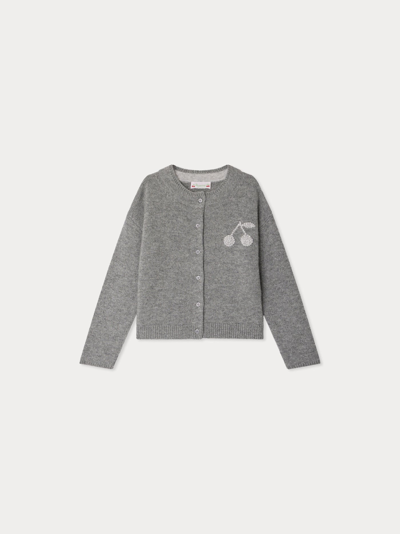 Judicael – handbestickte Kirsch-Strickjacke aus grauem Kaschmir