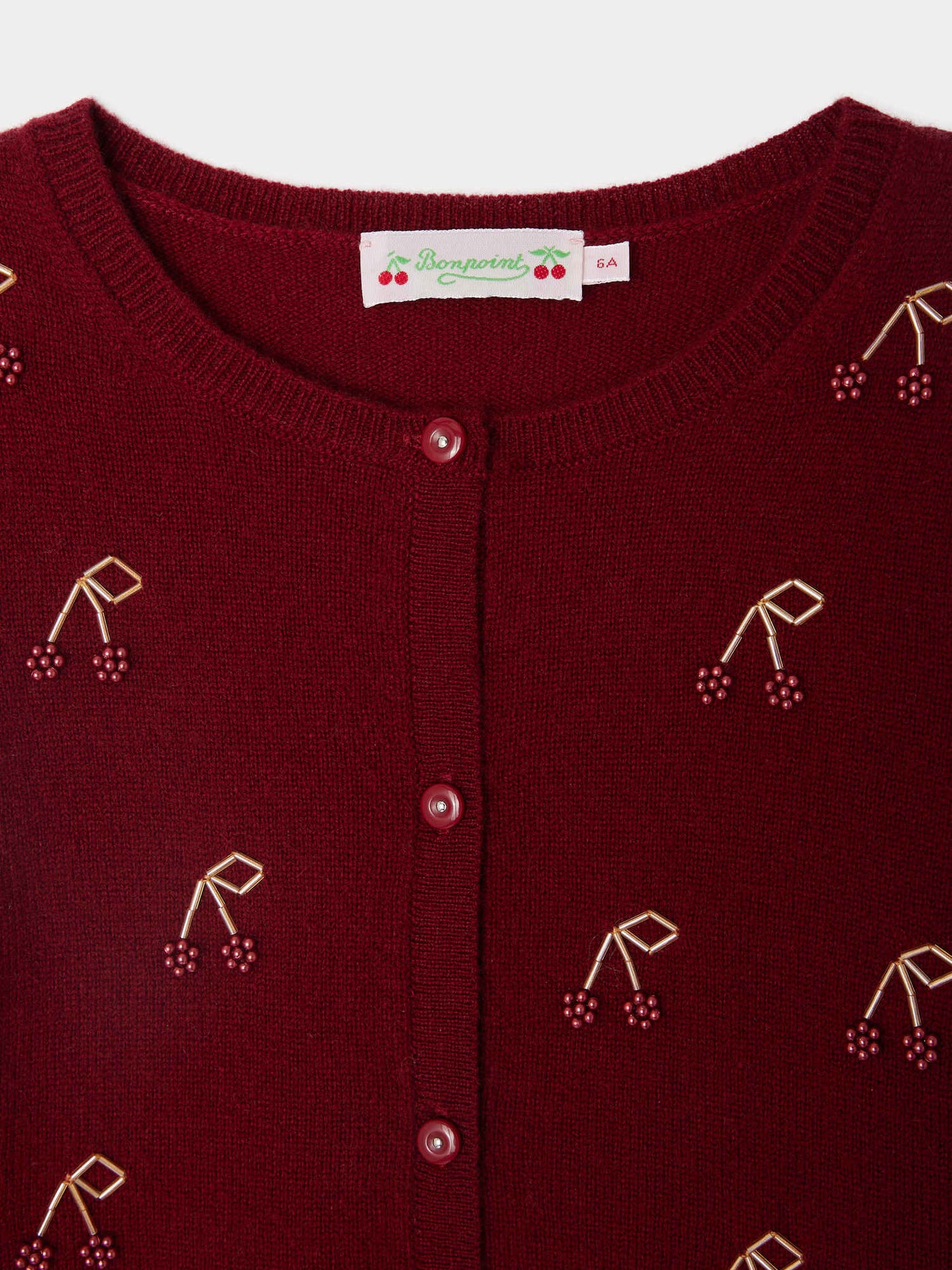 Cardigan Jonia ricamato a mano con ciliegie di cashmere con perline