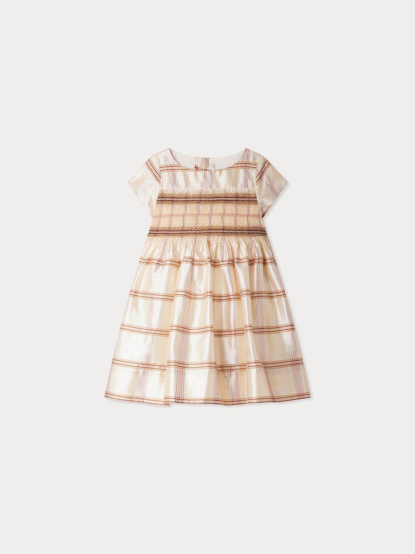 Abito duchessa smock ricamato con filo di seta lurex
