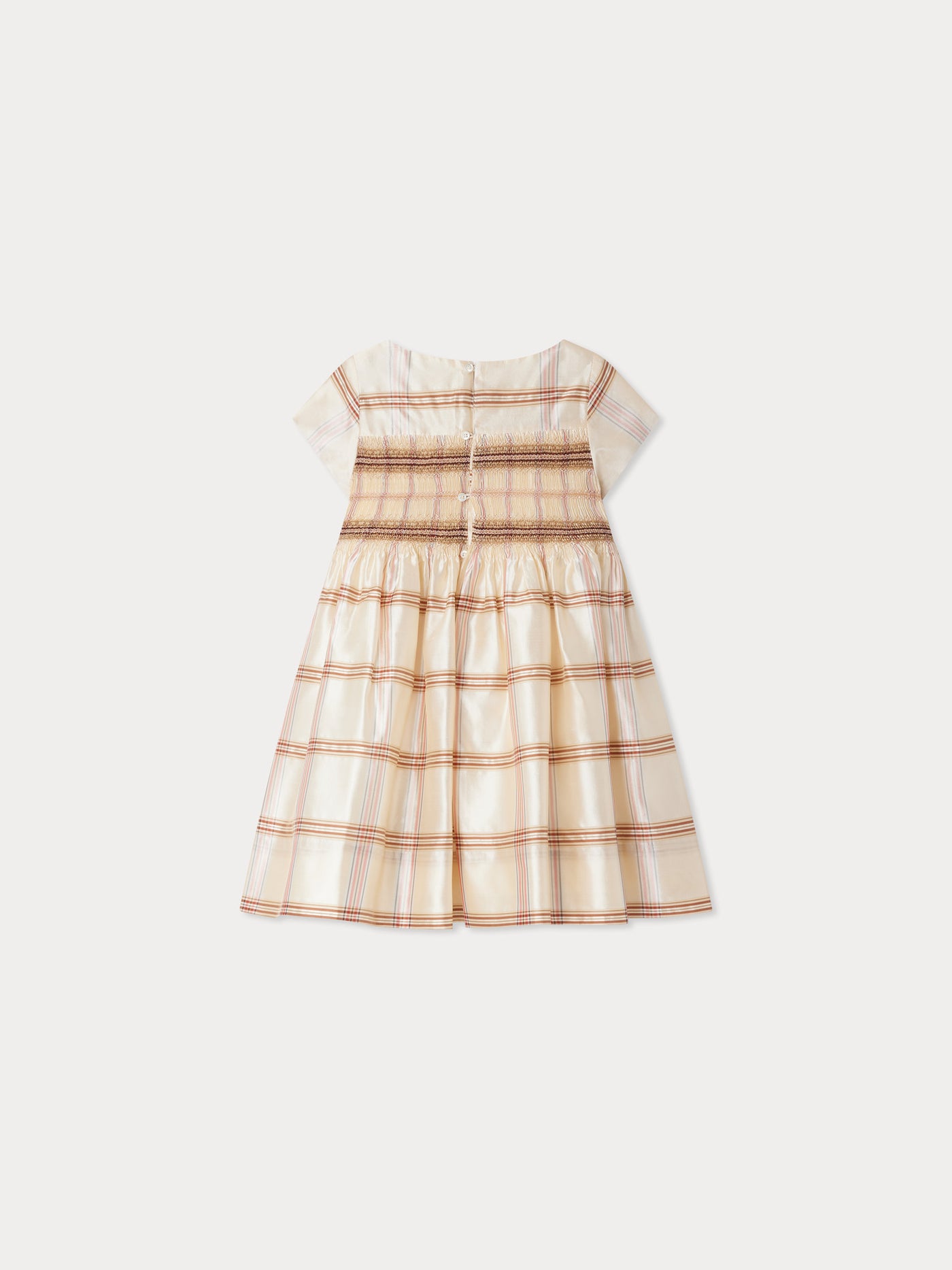 Abito duchessa smock ricamato con filo di seta lurex