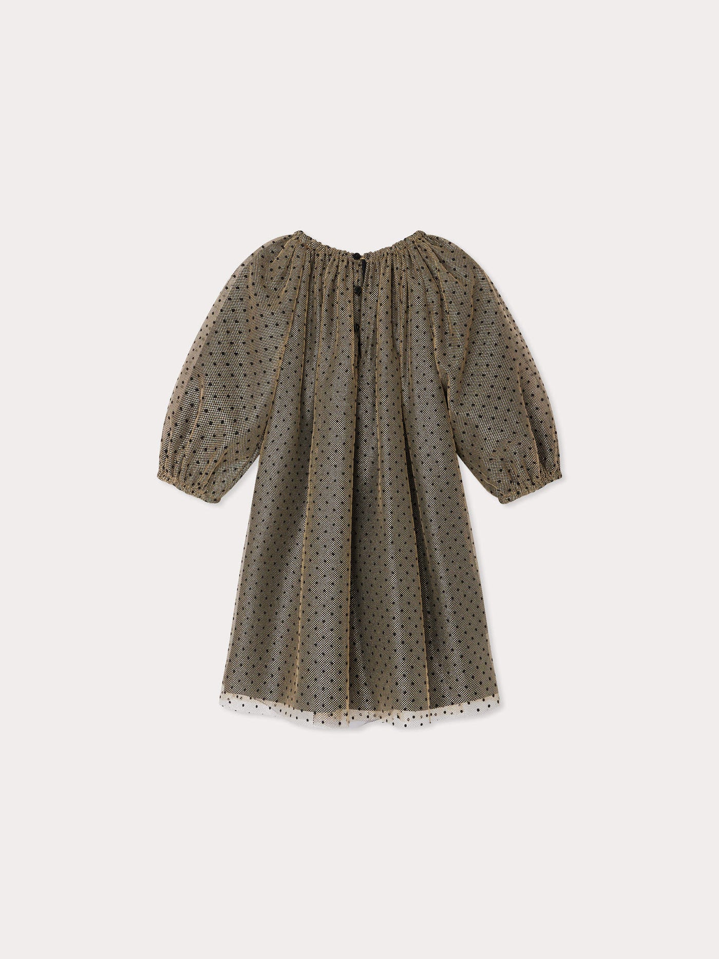 Robe Juste en tulle or à pois flockés noirs