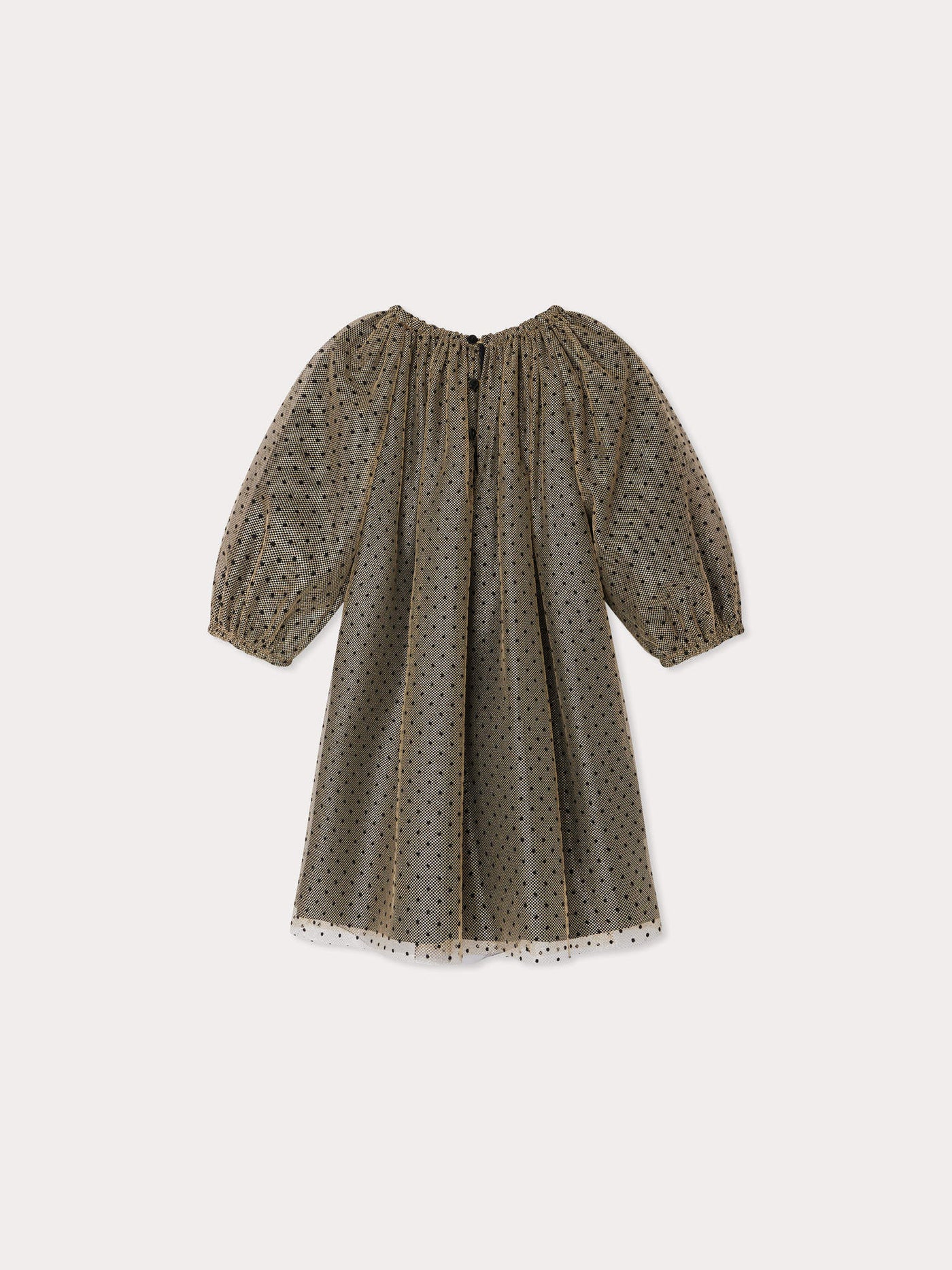 Abito Juste in tulle dorato con pois neri floccati