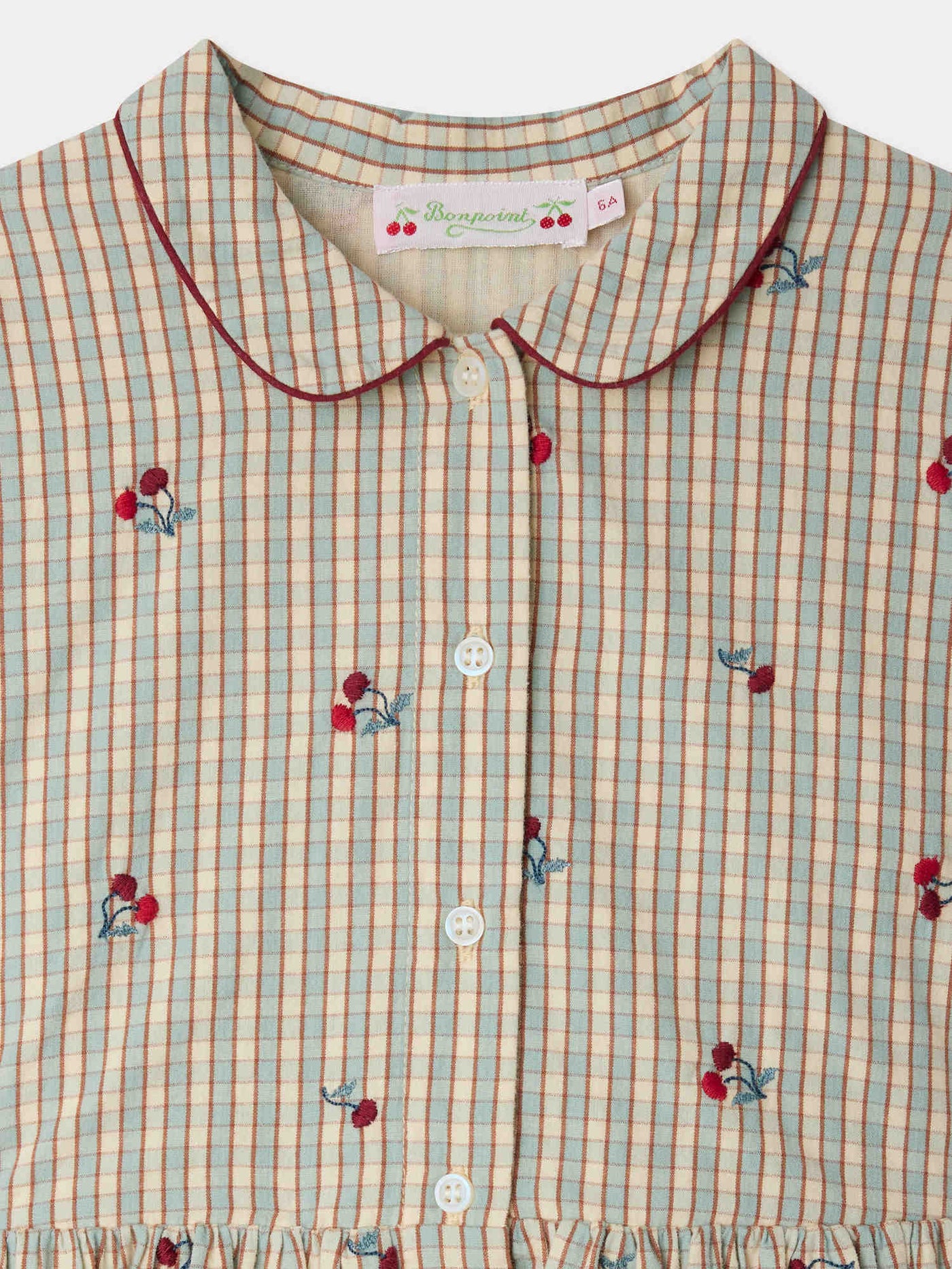 Robe Janessa à carreaux rebrodé de cerises en coton biologique