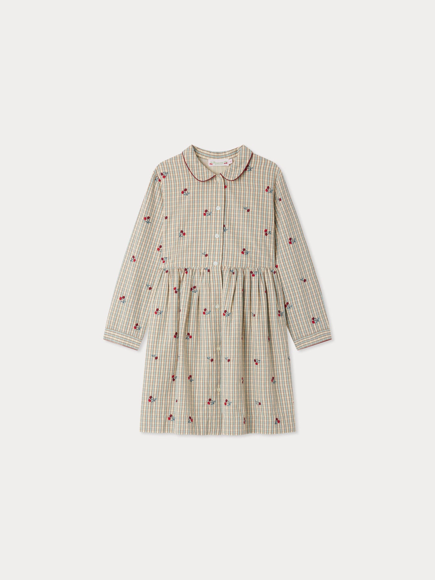Robe Janessa à carreaux rebrodé de cerises en coton biologique