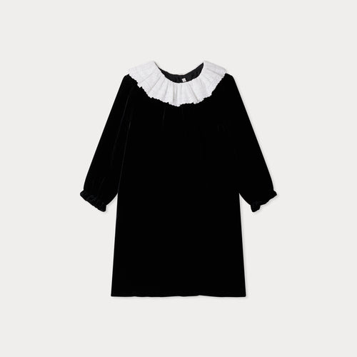 Jaelyn Seidensamtkleid mit weiß besticktem Baumwollkragen