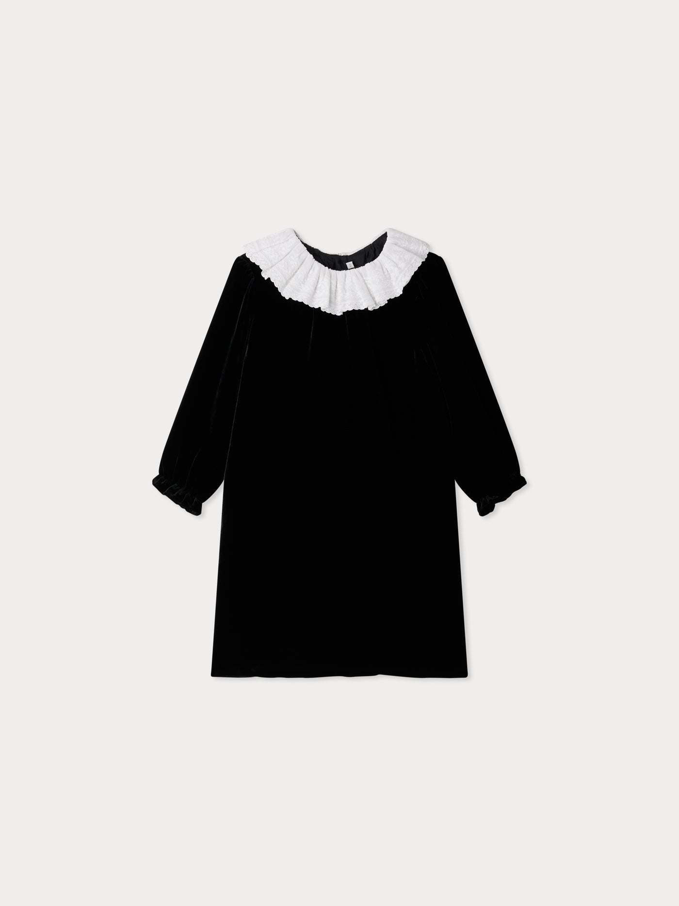 Robe habillée Jaelyn en velours de soie et col en coton brodé blanc