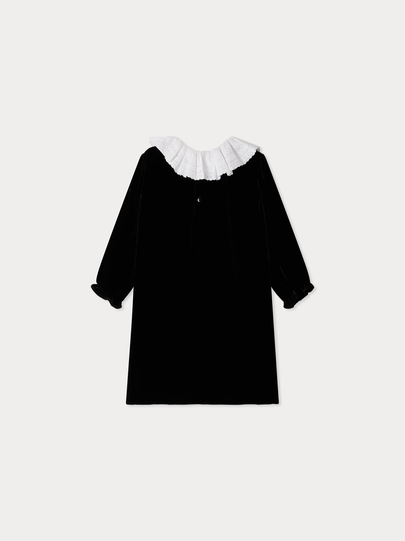 Robe habillée Jaelyn en velours de soie et col en coton brodé blanc