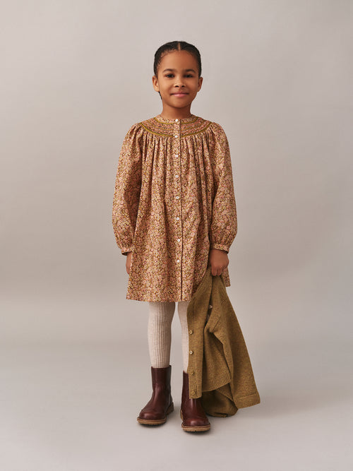Jadwiga smocked and embroidered dress in Liberty fabric in organic cotton