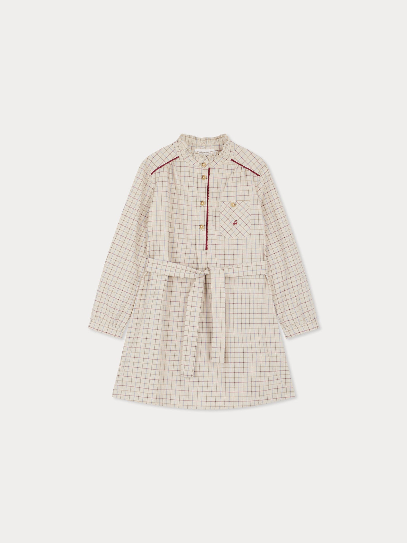 Jilton-Kleid mit kontrastierenden Kroketten und Kirschstickerei