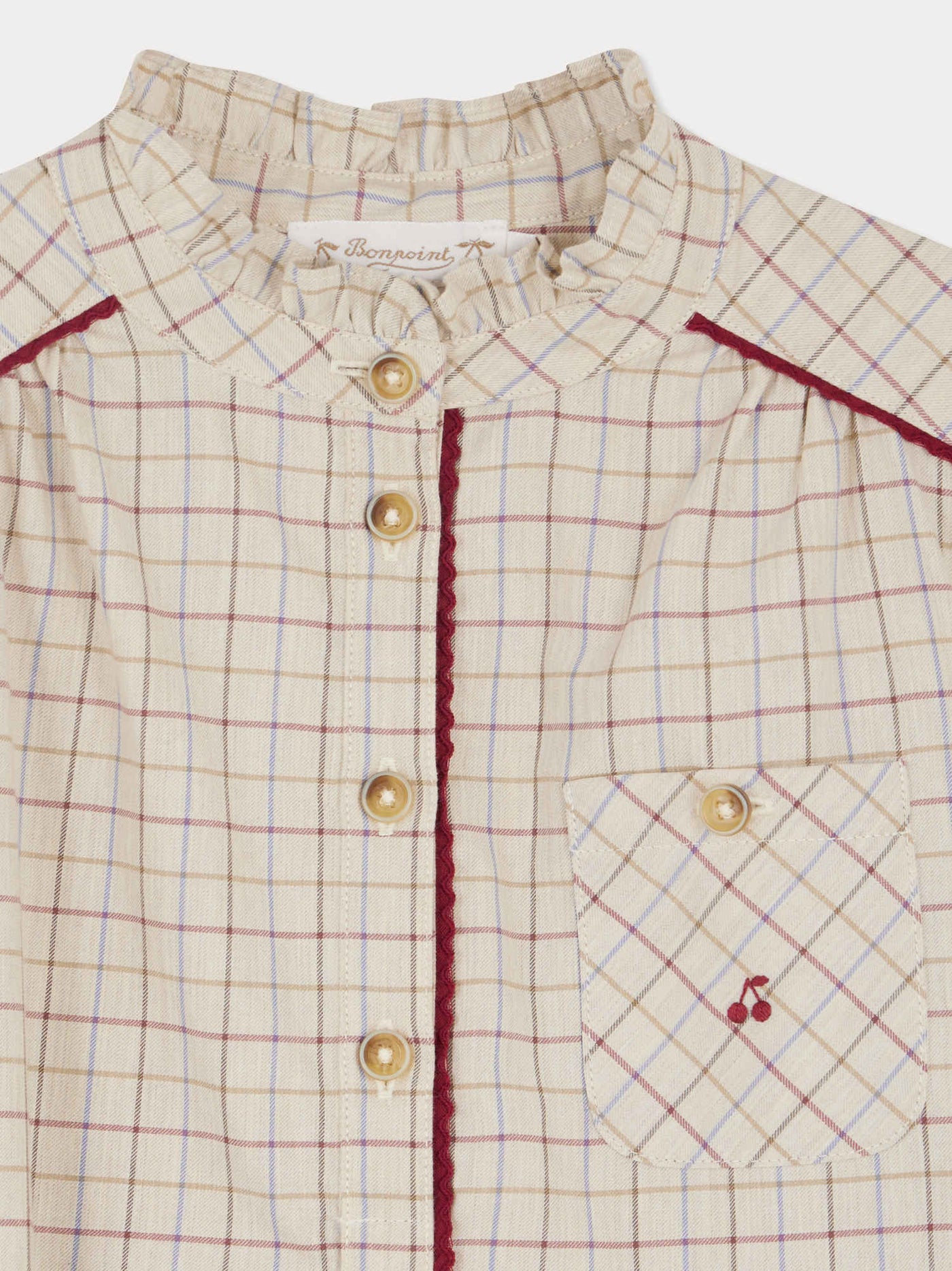 Jilton-Kleid mit kontrastierenden Kroketten und Kirschstickerei