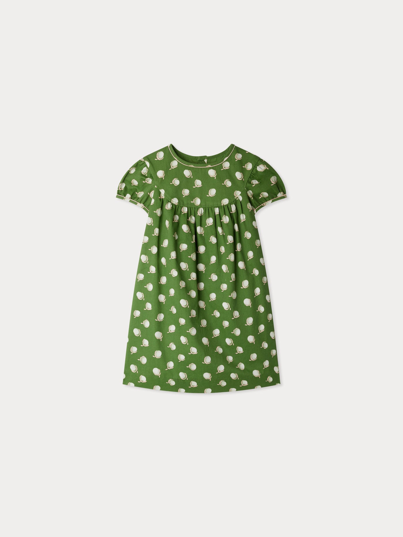 Robe Alinda verte à imprimé cerise en coton biologique