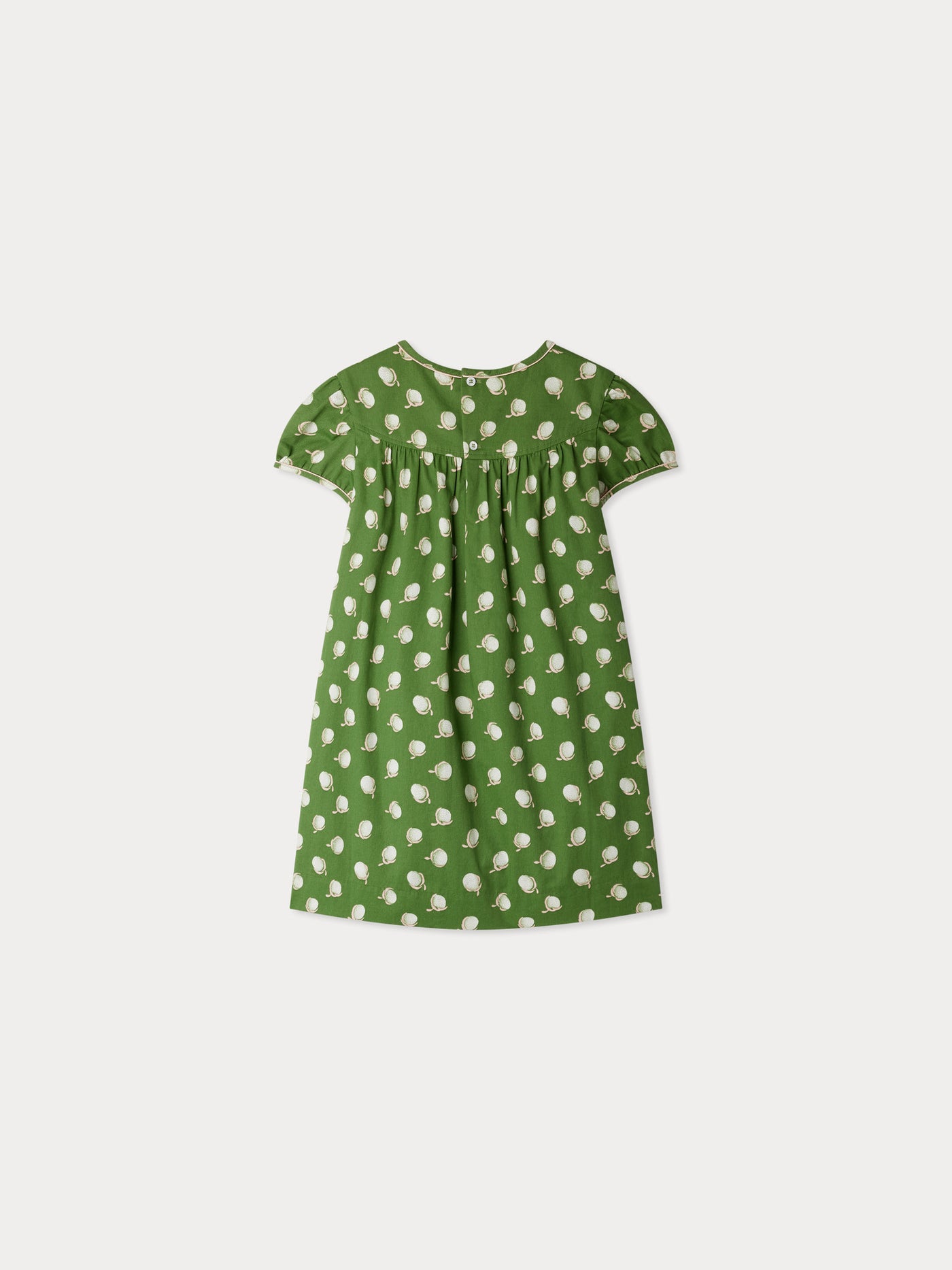Robe Alinda verte à imprimé cerise en coton biologique