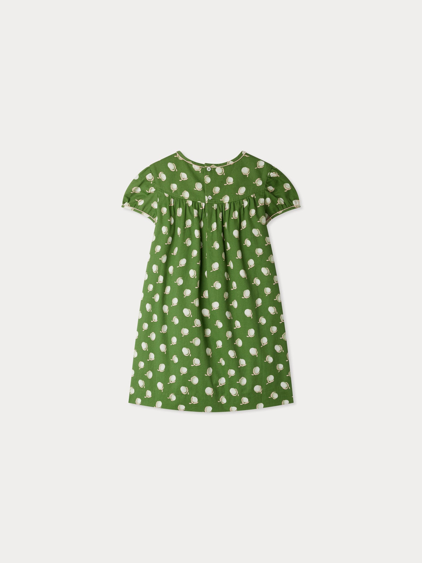 Robe Alinda verte à imprimé cerise en coton biologique