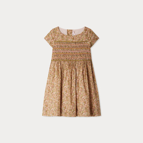 Smocked and embroidered Duchess dress in Liberty fabric in organic cotton