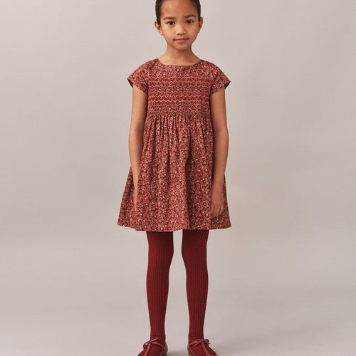Robe Duchesse smockée et brodée en tissu Liberty en coton biologique