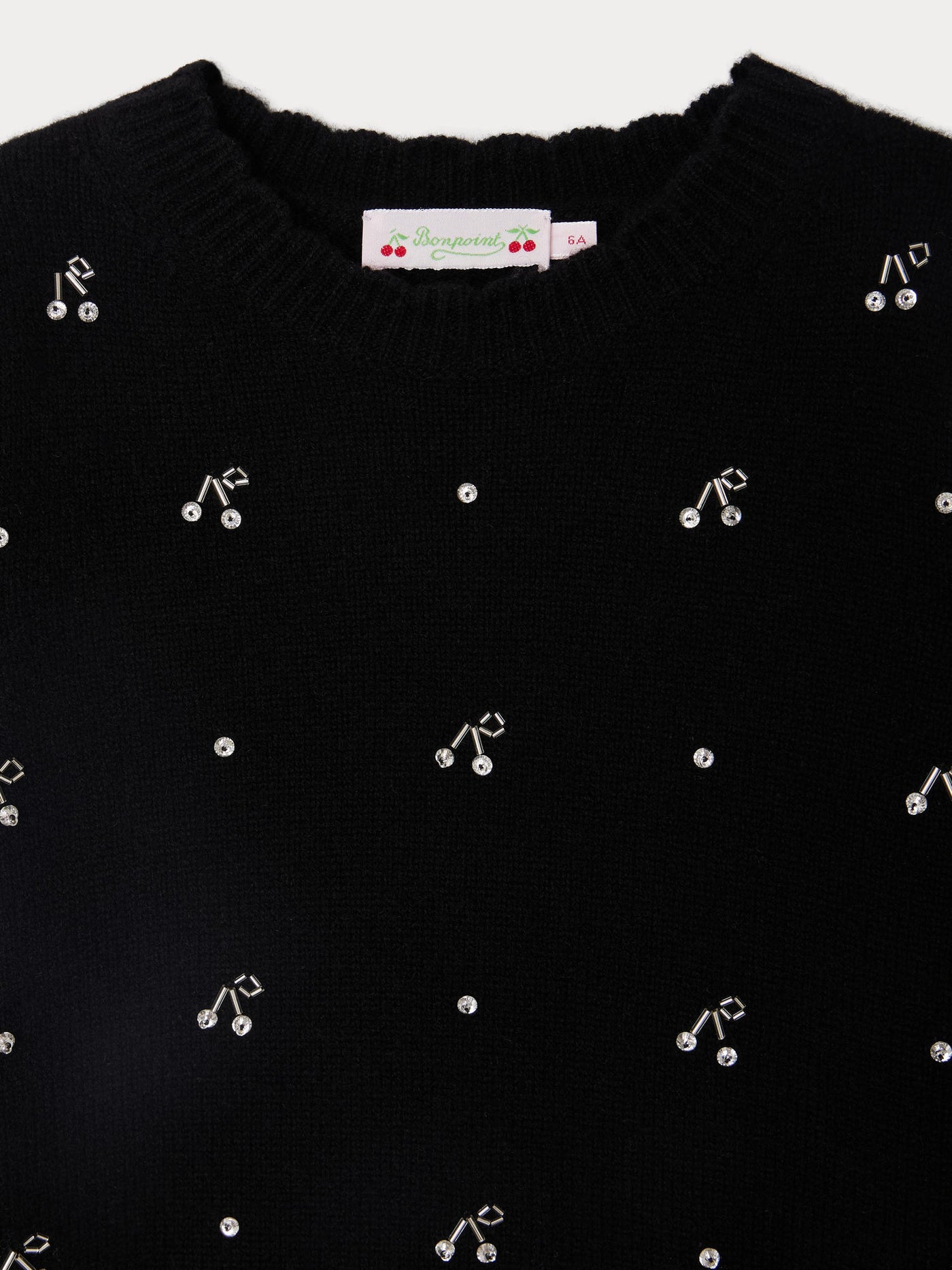 Pull Justine brodé main avec strass et perles en laine et cachemire