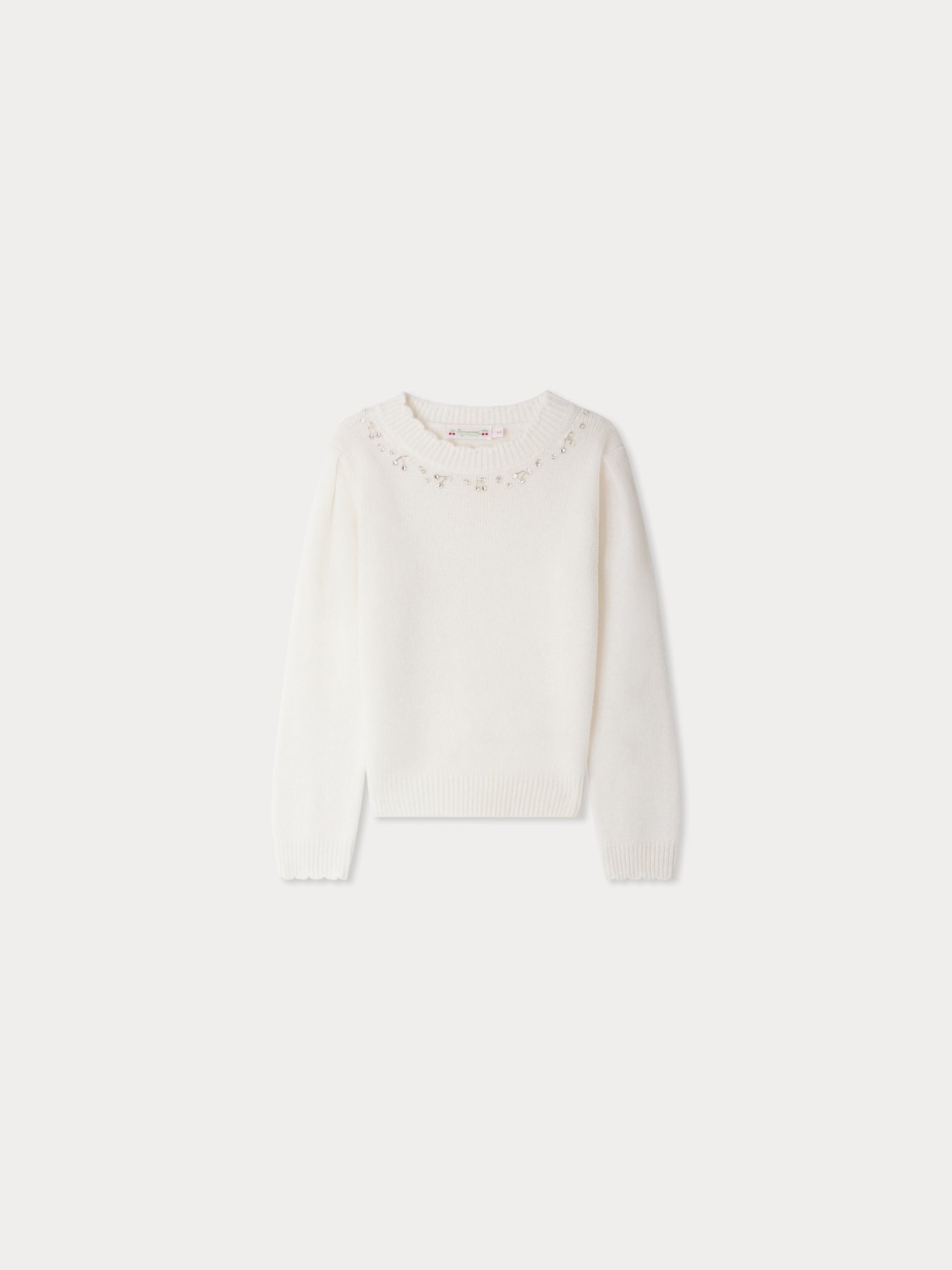Justinio handbestickter Baumwollpullover mit Strasssteinen und Perlen