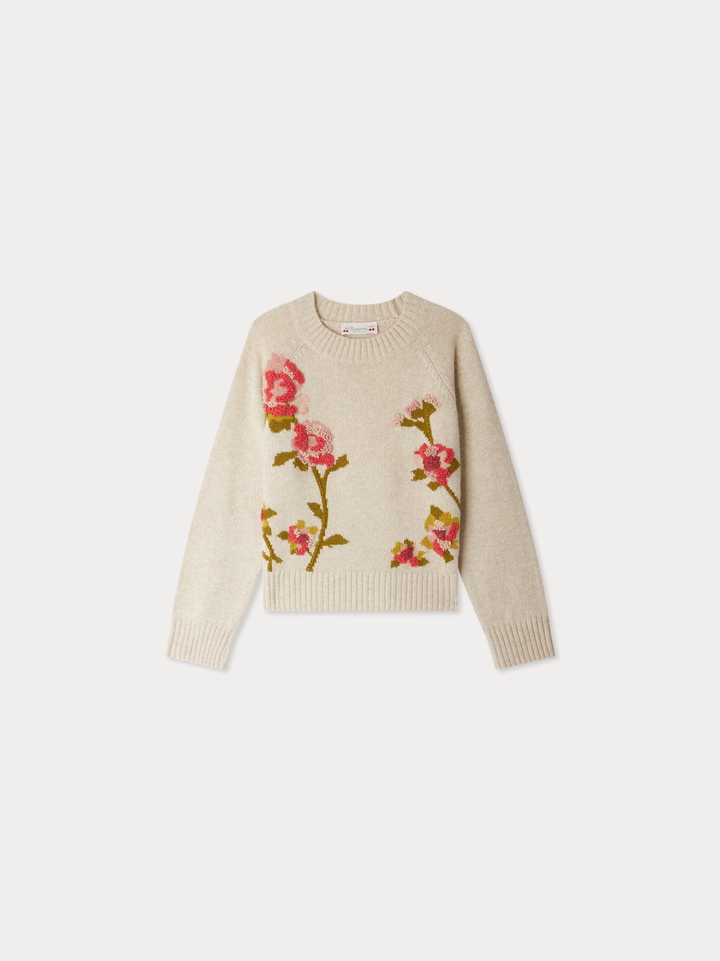 Gillia sweater in jacquard and hand-embroidered flowers