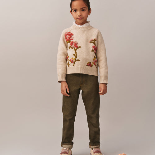 Pull Gillia en jacquard et fleurs rebrodées main