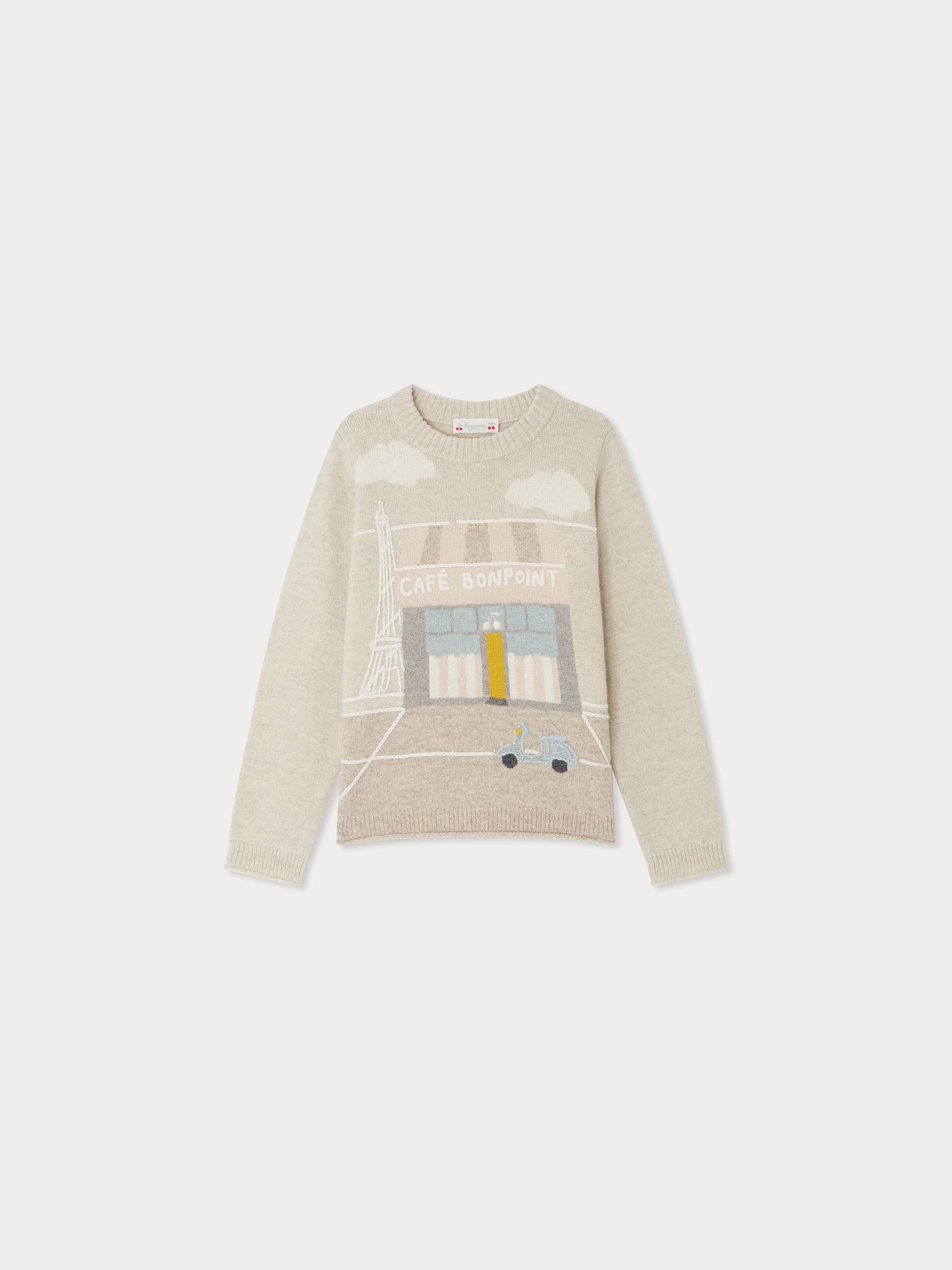 Pull Jodora en jacquard et brodé main Café Bonpoint