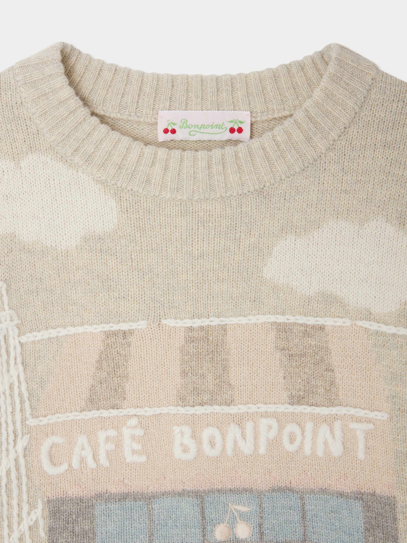 Pull Jodora en jacquard et brodé main Café Bonpoint
