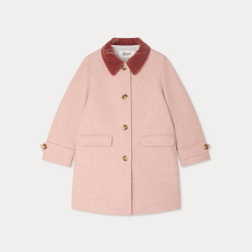 Manteau Jaida en lainage rose avec un col velours