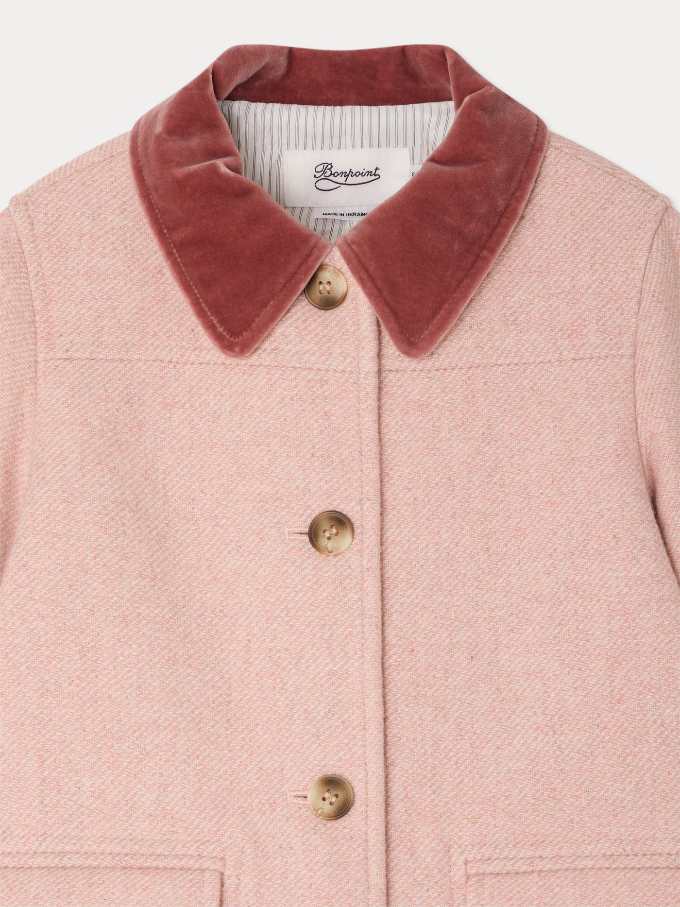 Jaida-Mantel aus rosa Wolle mit Samtkragen