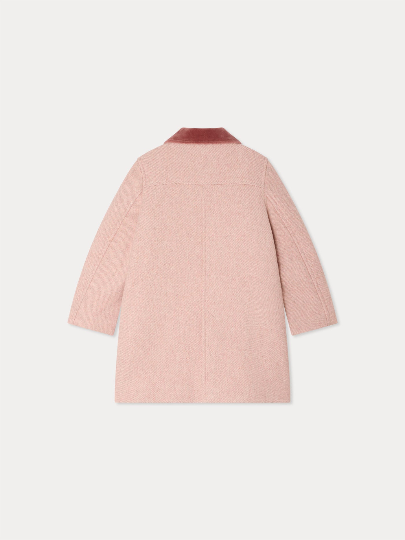 Jaida-Mantel aus rosa Wolle mit Samtkragen
