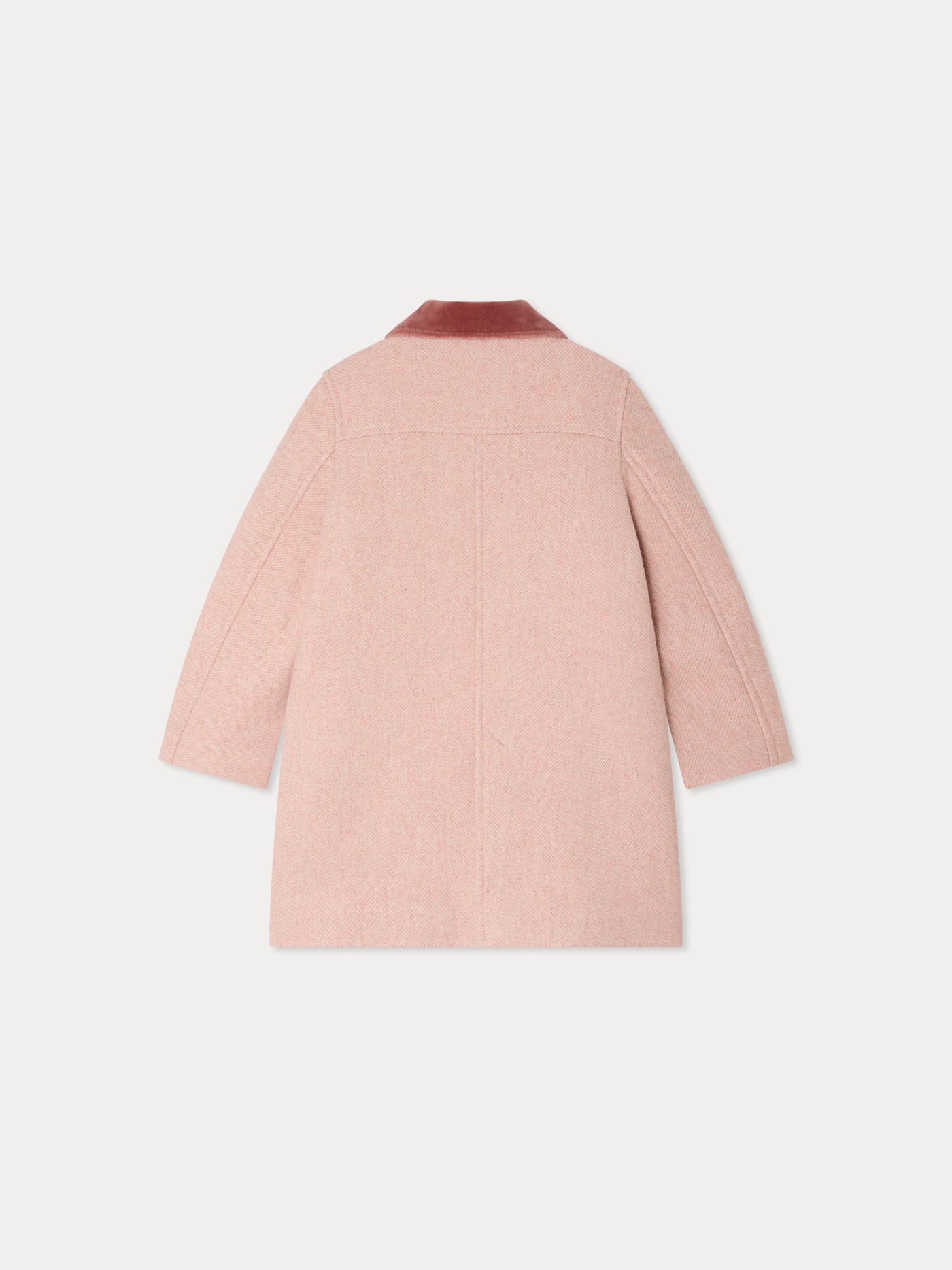 Jaida-Mantel aus rosa Wolle mit Samtkragen
