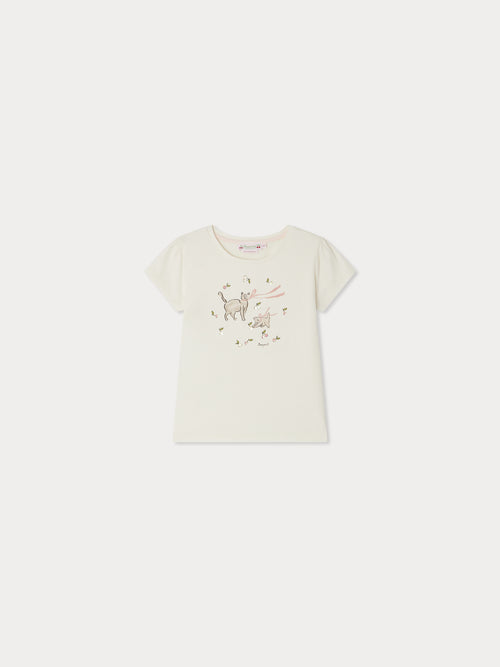 Capricia T-shirt with cat print and embroidered sequins in organic cotton