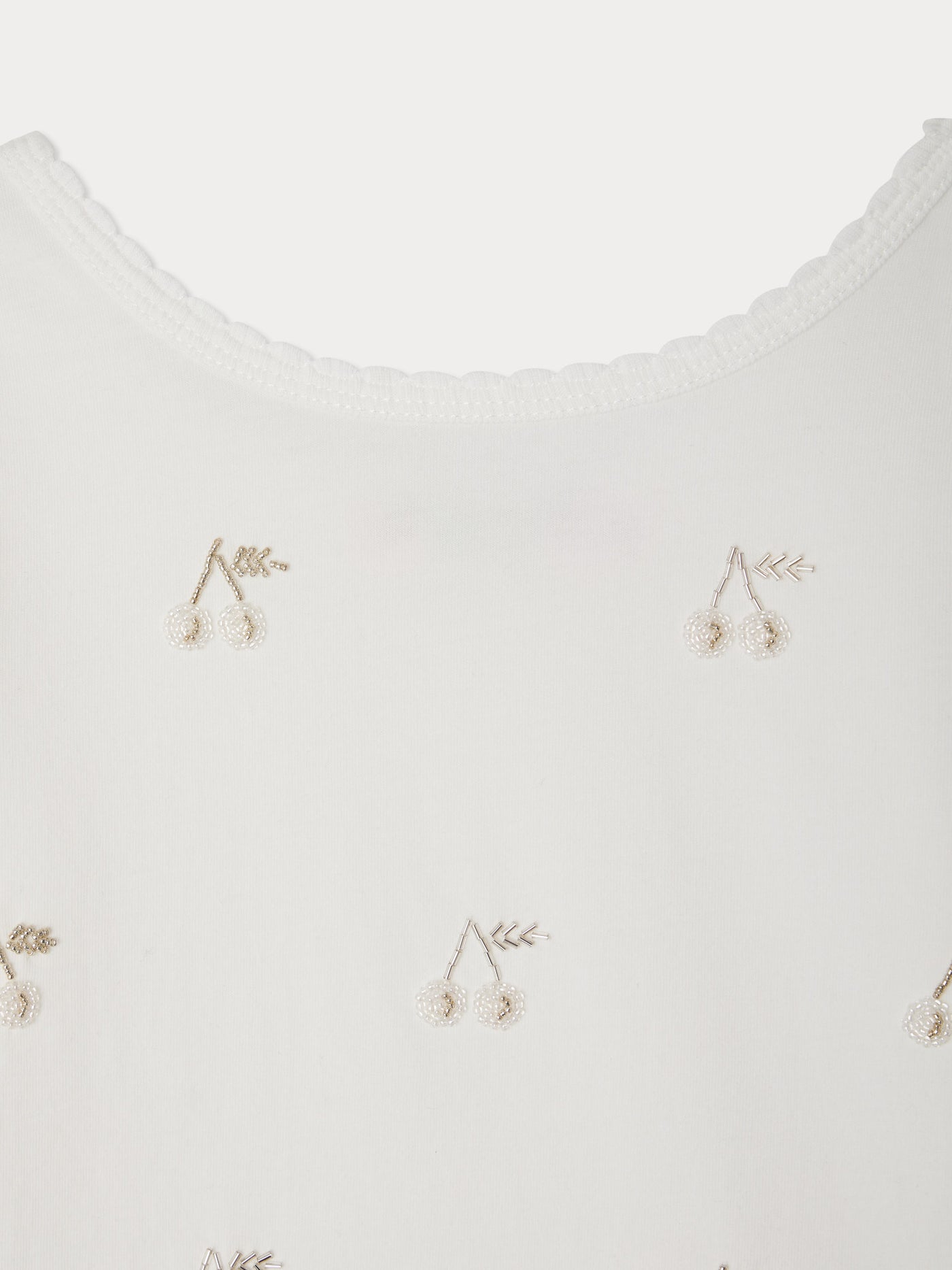 T-shirt Jibou brodé avec des perles cerises dorées en coton biologique