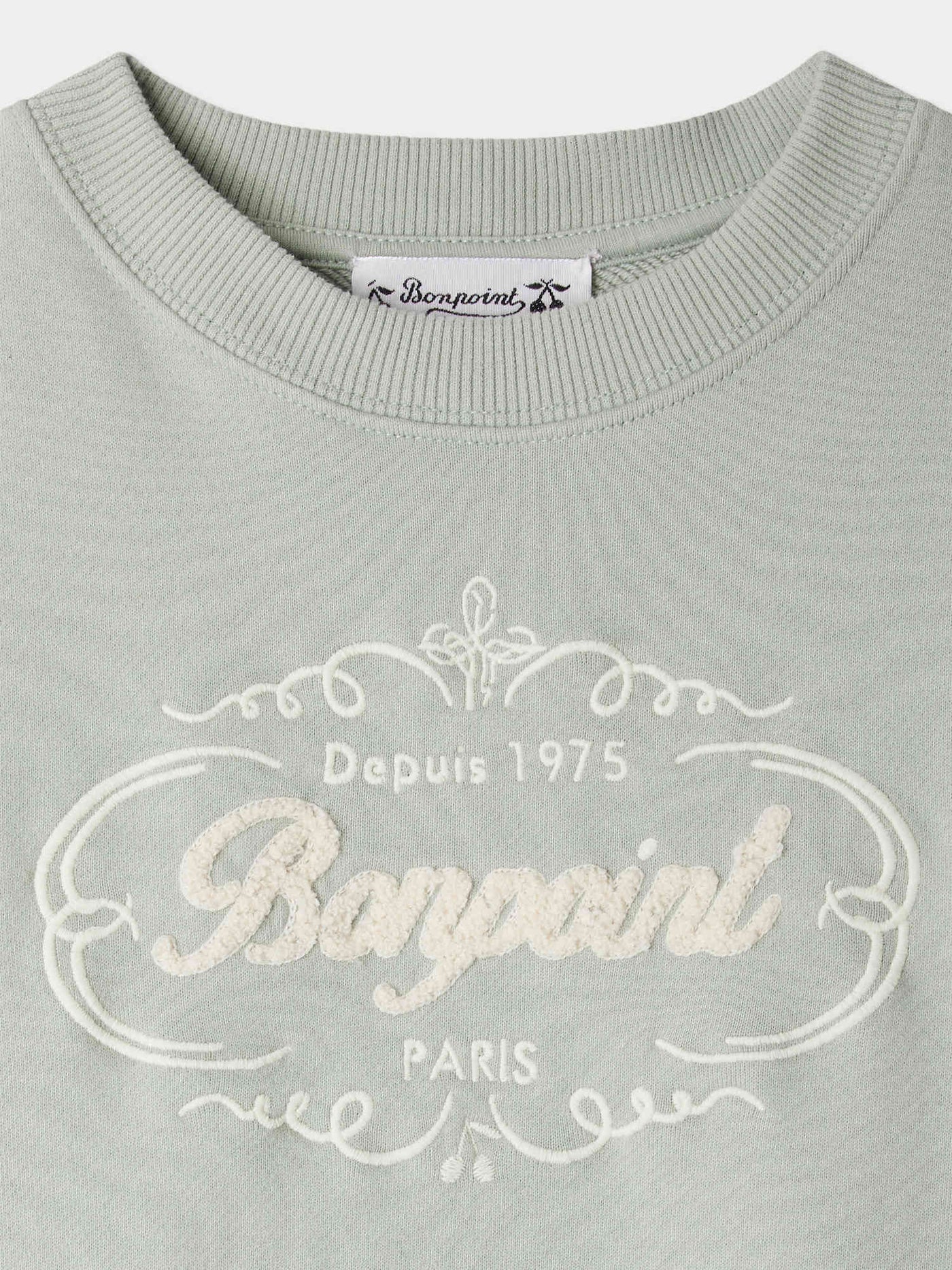 Sweat mixte Tonino brodé logo Héritage Bonpoint en coton biologique vert