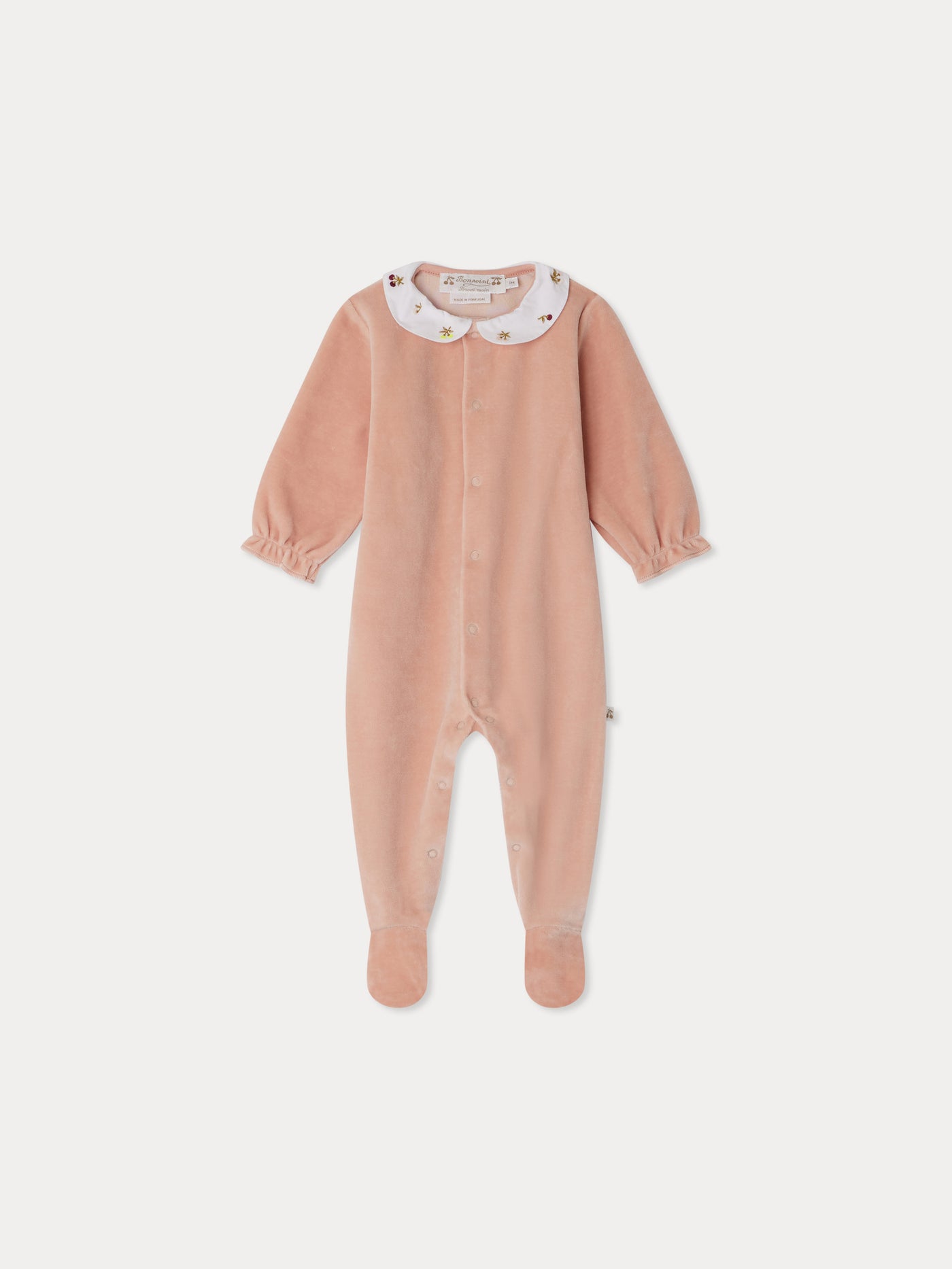 Pyjama velours Tintina avec col brodé cerise en velours