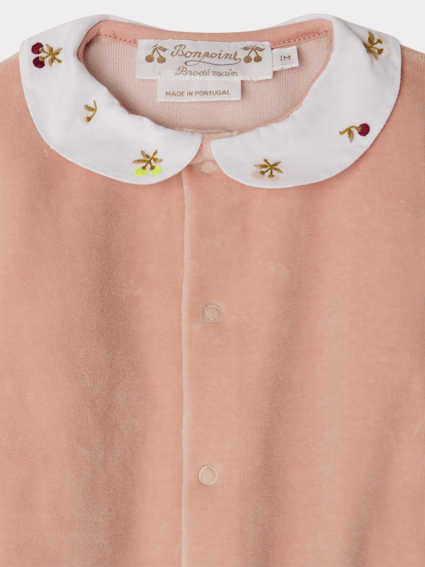 Pyjama velours Tintina avec col brodé cerise en velours