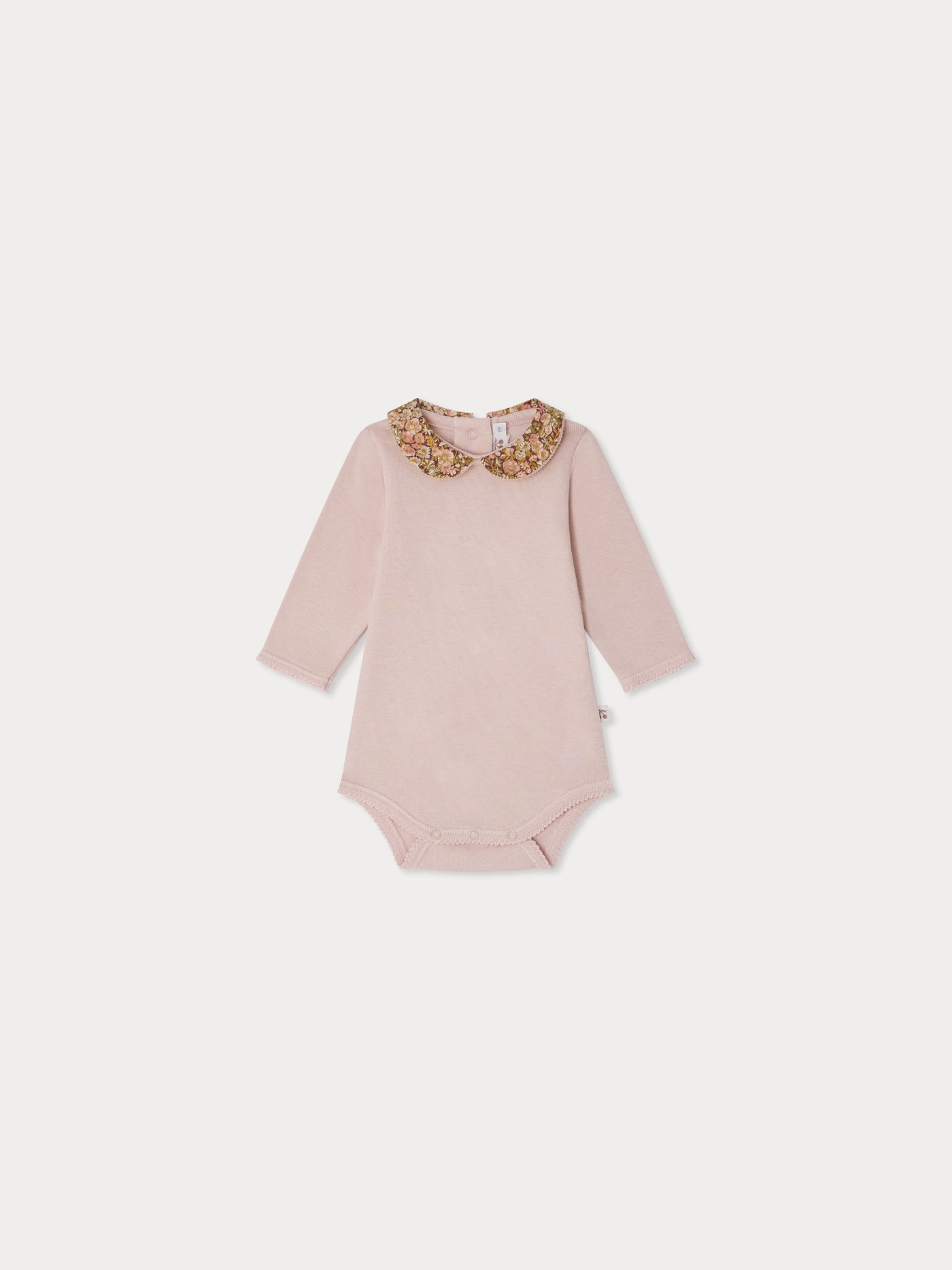 Pink Swan bodysuit with Liberty fabric collar in organic cotton