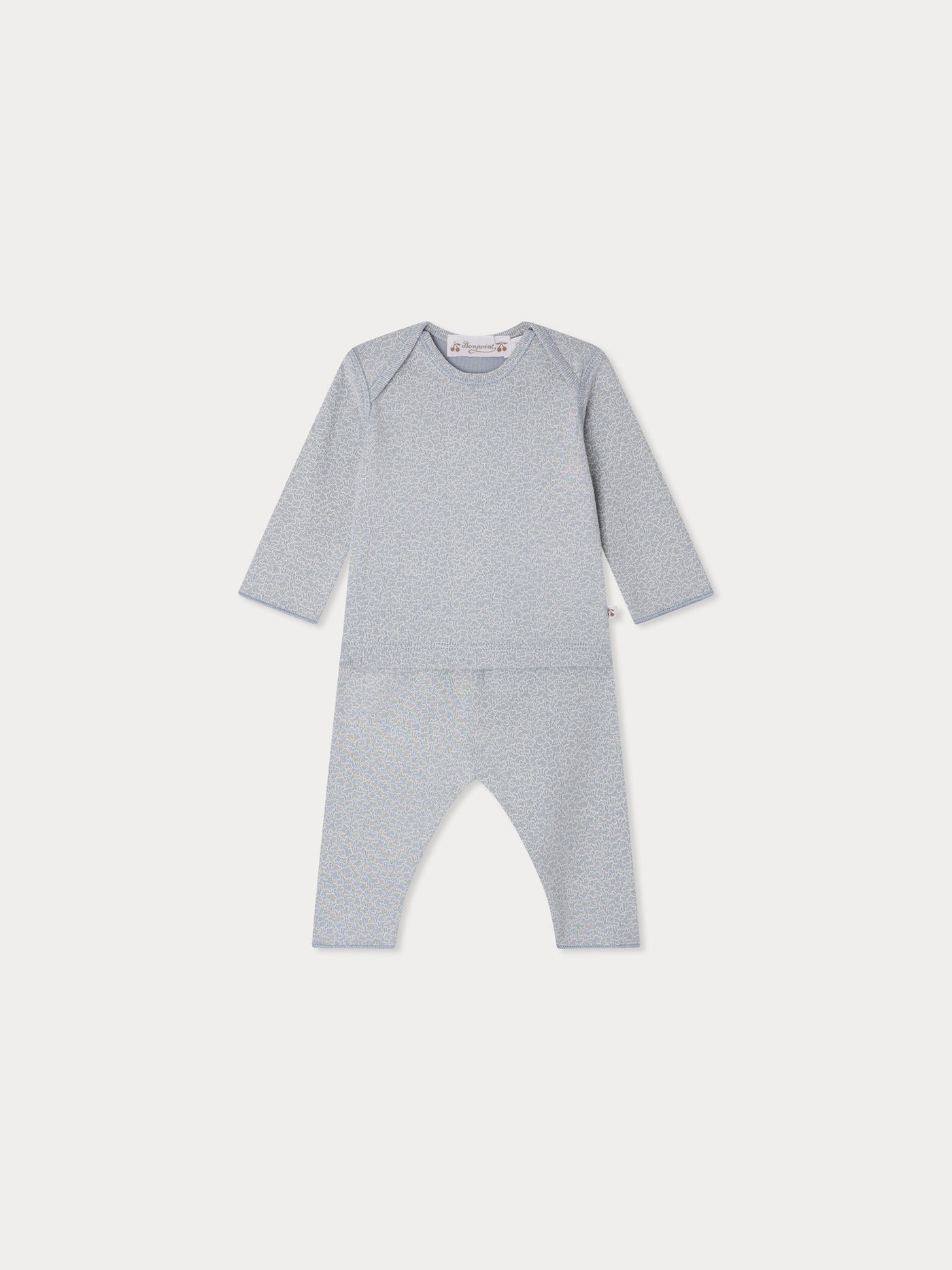 Timi printed set with American neckline in blue-grey organic cotton