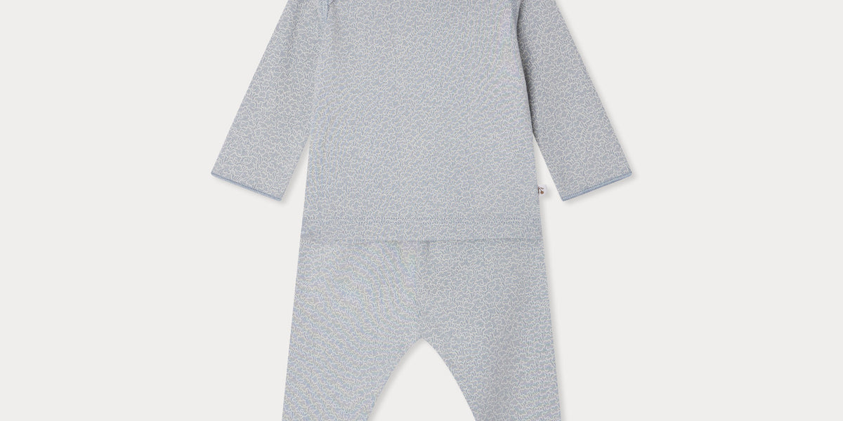 Timi printed set with American neckline in blue-grey organic cotton ...
