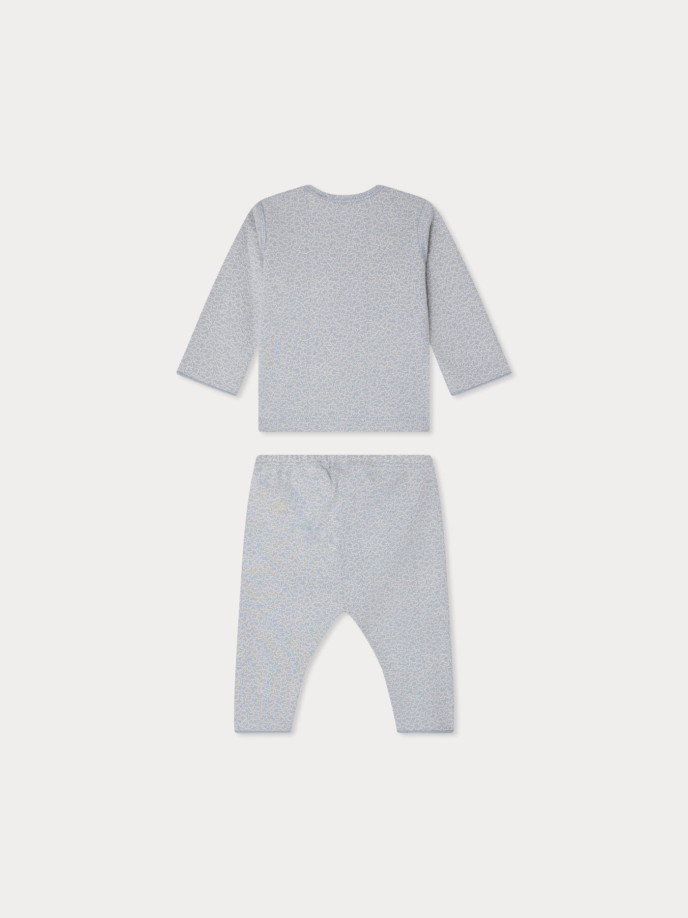 Timi printed set with American neckline in blue-grey organic cotton