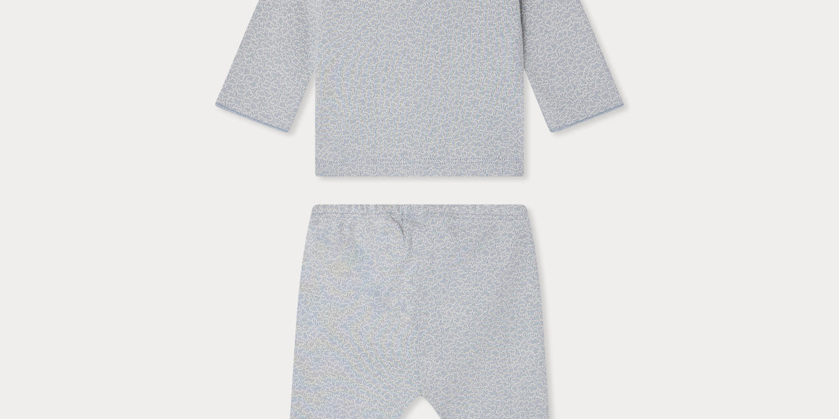 Timi printed set with American neckline in blue-grey organic cotton ...